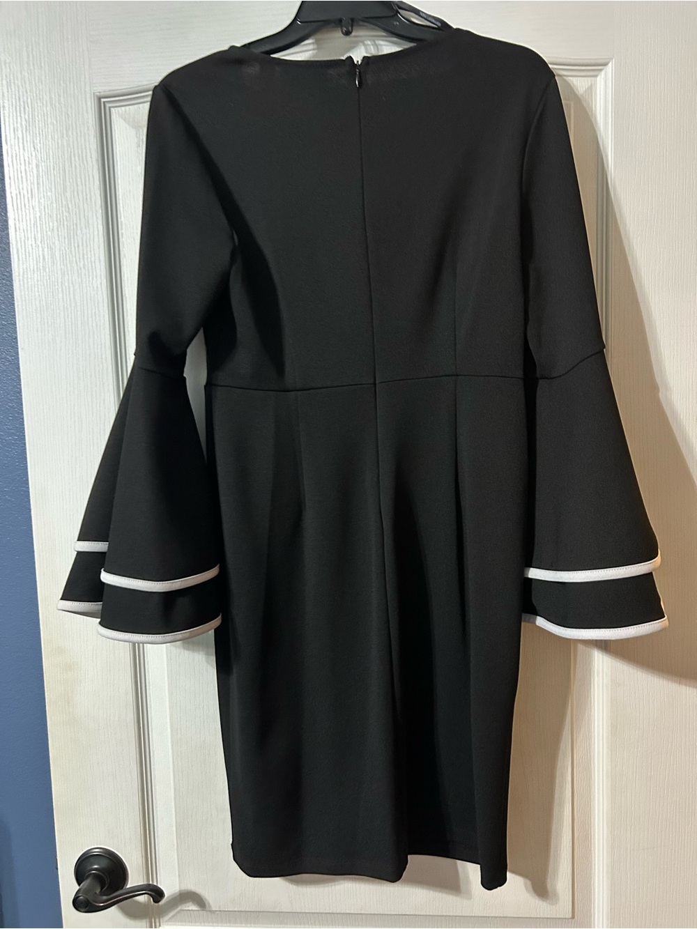 Nina Leonard Black Dress with White-Trim Bell Sleeves - Picture 3 of 4